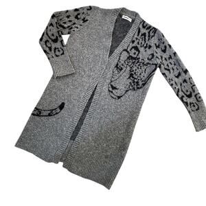 Anthropologie Averie Long Line leopard Cardigan  Sweater Sz S Gray Black